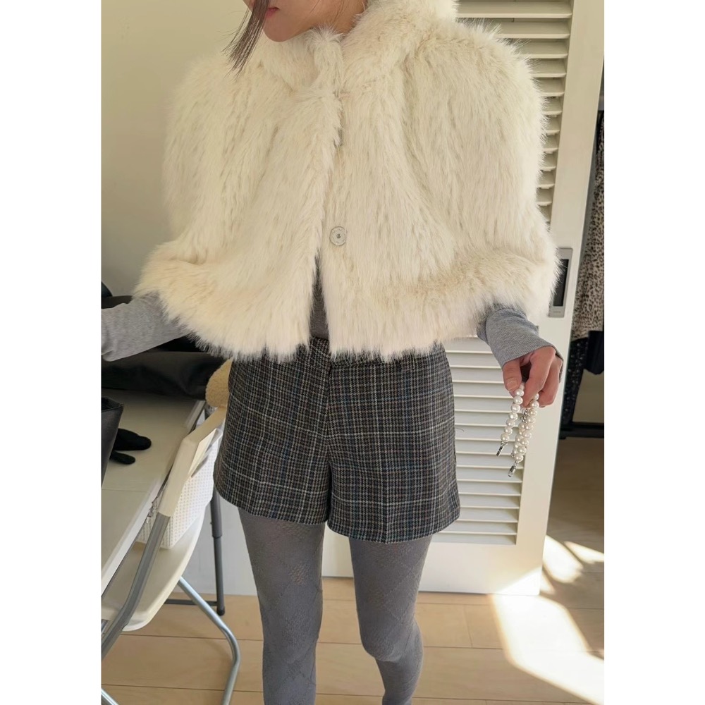 《HSS 韓國代購》正韓 🇰🇷 東大門  Maymay款 連帽兔毛皮草開扣短版罩衫-規格圖11