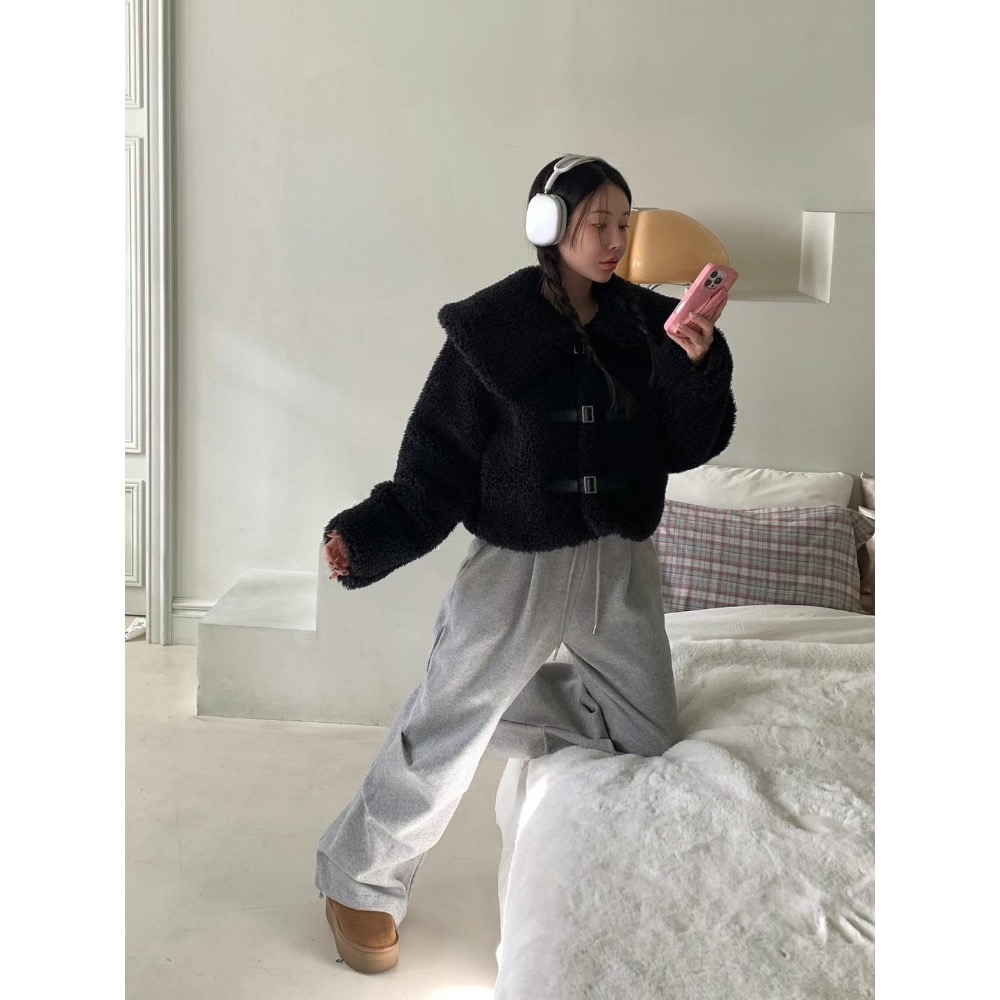 《HSS 韓國代購》正韓 🇰🇷 東大門  Revecite 鬆緊腰下立體折點抓皺直筒休閒褲棉褲-細節圖9