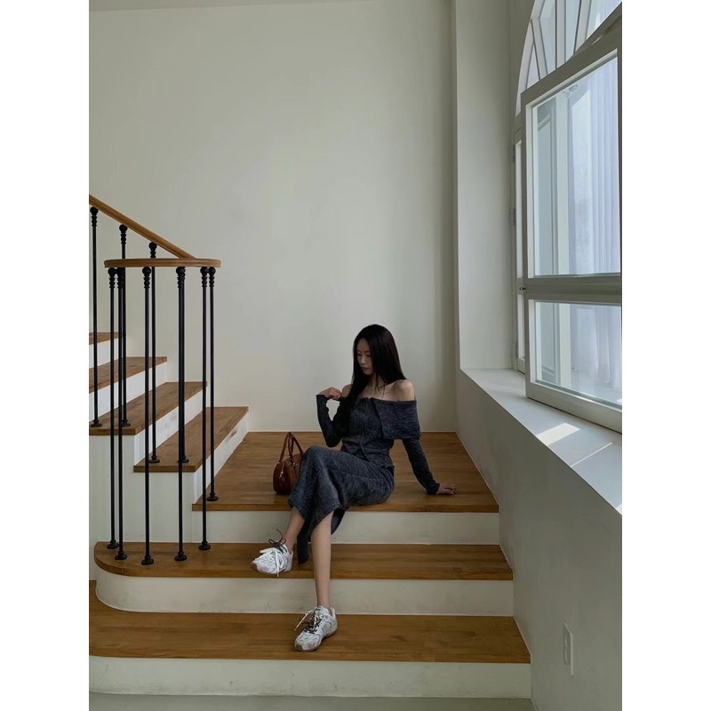 《HSS 韓國代購》正韓 🇰🇷 東大門 露肩針織拉鍊翻領上衣/針織坑條長裙-細節圖7