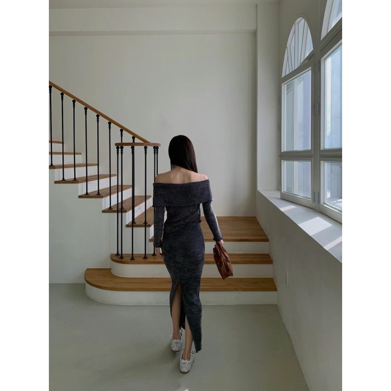 《HSS 韓國代購》正韓 🇰🇷 東大門 露肩針織拉鍊翻領上衣/針織坑條長裙-細節圖10