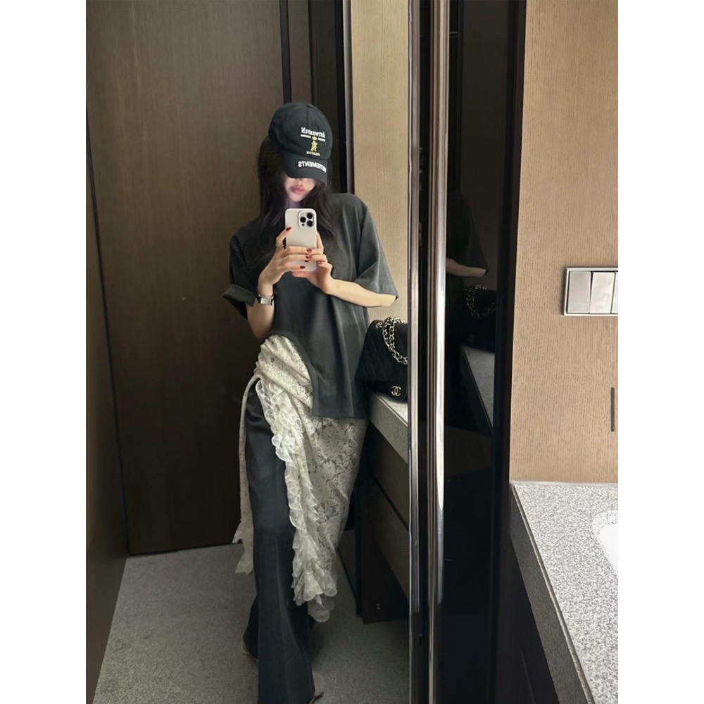 《HSS 韓國代購》正韓 🇰🇷 東大門 歐膩網紅款❤️下不規則設計厚棉長版T恤上衣-細節圖2