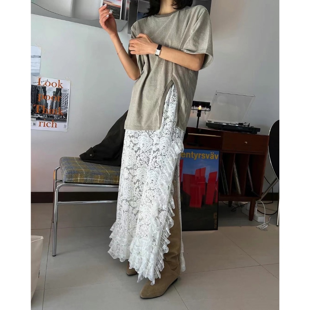 《HSS 韓國代購》正韓 🇰🇷 東大門 歐膩網紅款❤️下不規則設計厚棉長版T恤上衣-細節圖6