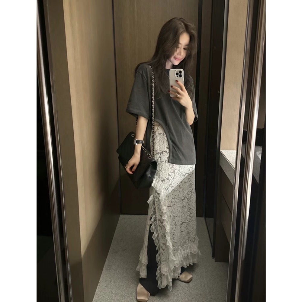 《HSS 韓國代購》正韓 🇰🇷 東大門 歐膩網紅款❤️下不規則設計厚棉長版T恤上衣-細節圖9