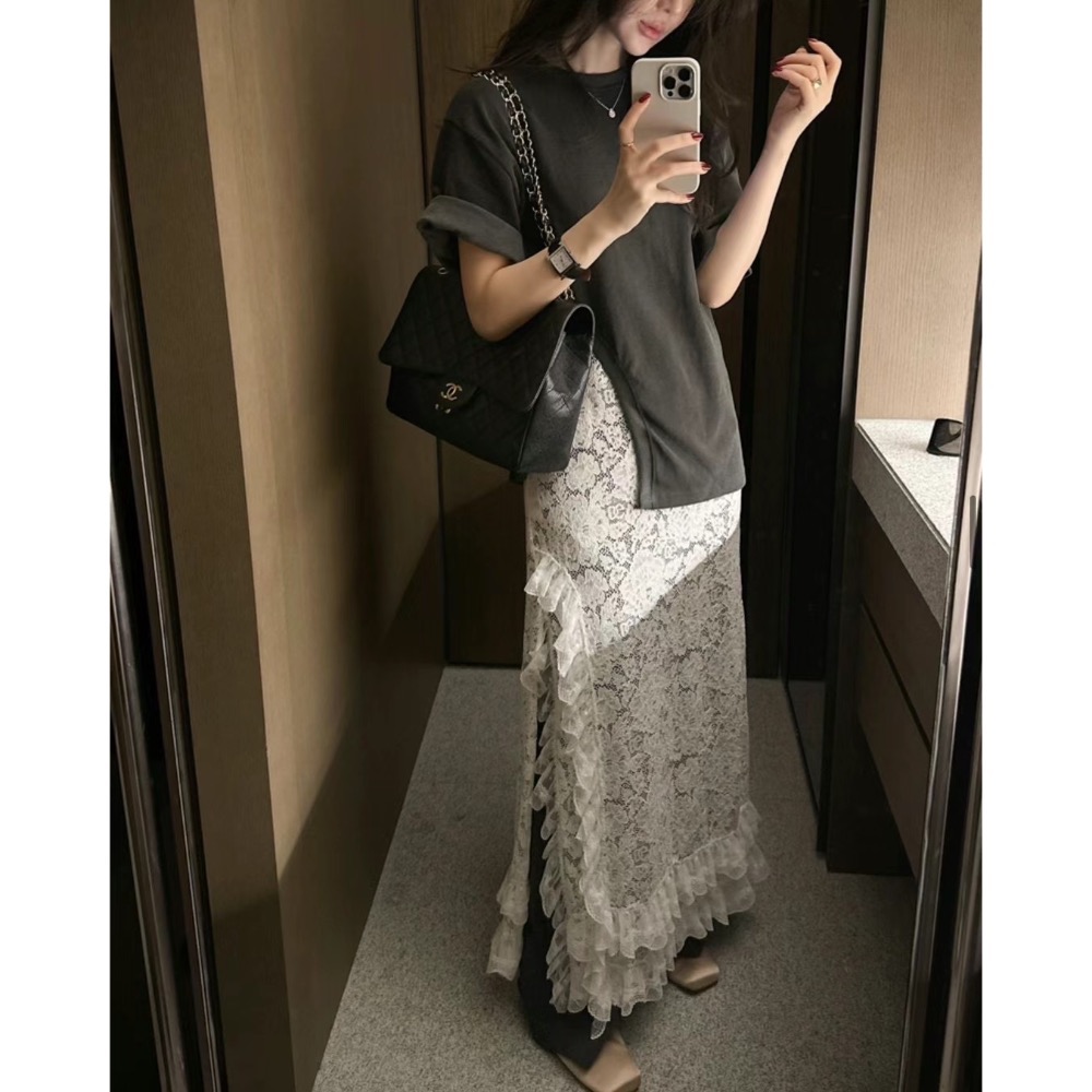 《HSS 韓國代購》正韓 🇰🇷 東大門 歐膩網紅款❤️下不規則設計厚棉長版T恤上衣-細節圖10