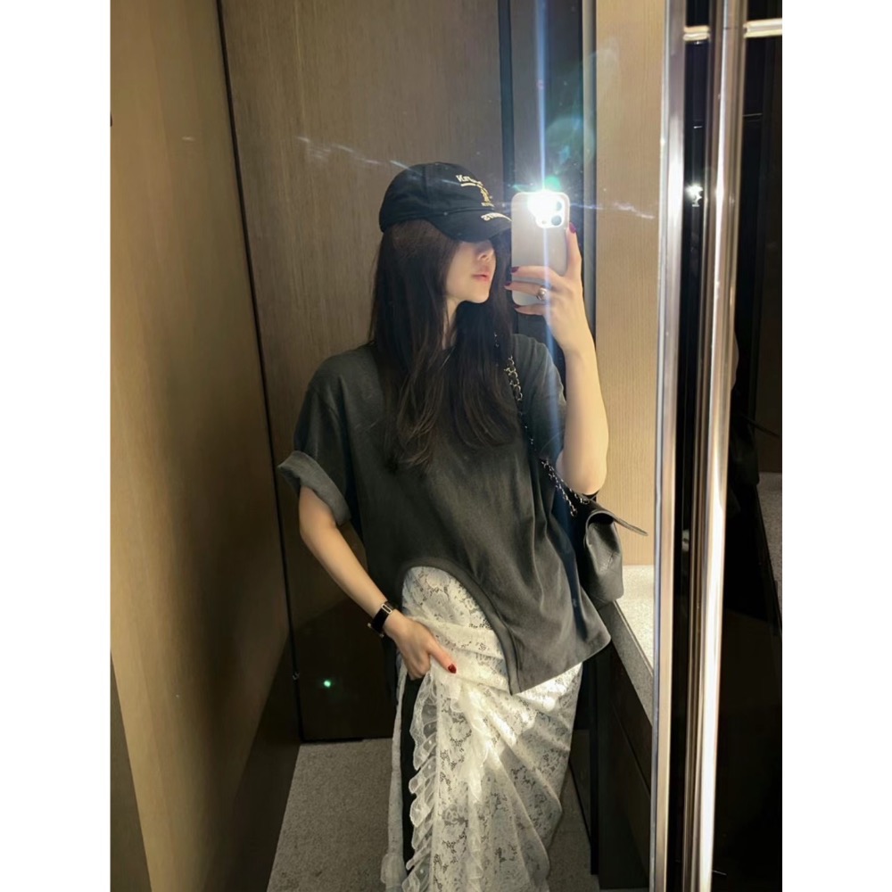 《HSS 韓國代購》正韓 🇰🇷 東大門 歐膩網紅款❤️下不規則設計厚棉長版T恤上衣-規格圖11