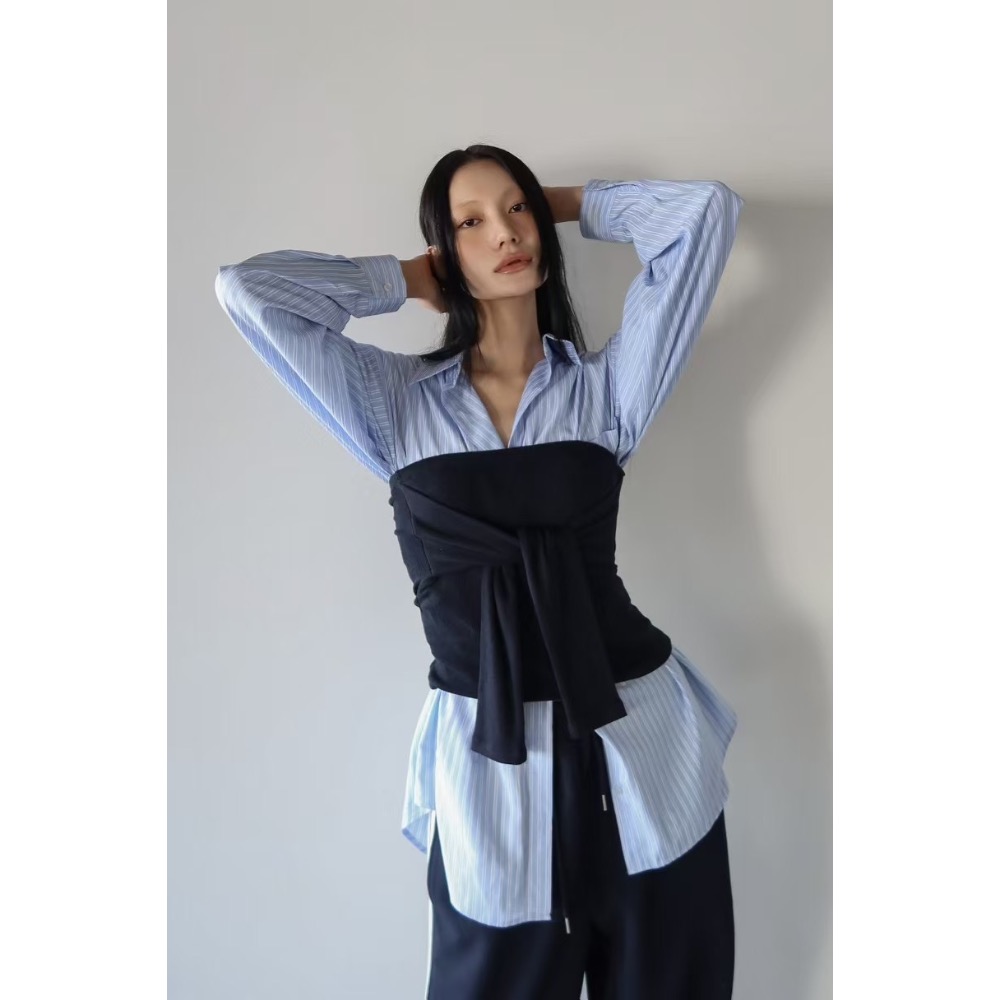 《HSS 韓國代購》正韓 🇰🇷 東大門  平口綁帶2穿露肩長袖上衣/內搭小包袖素T-細節圖4