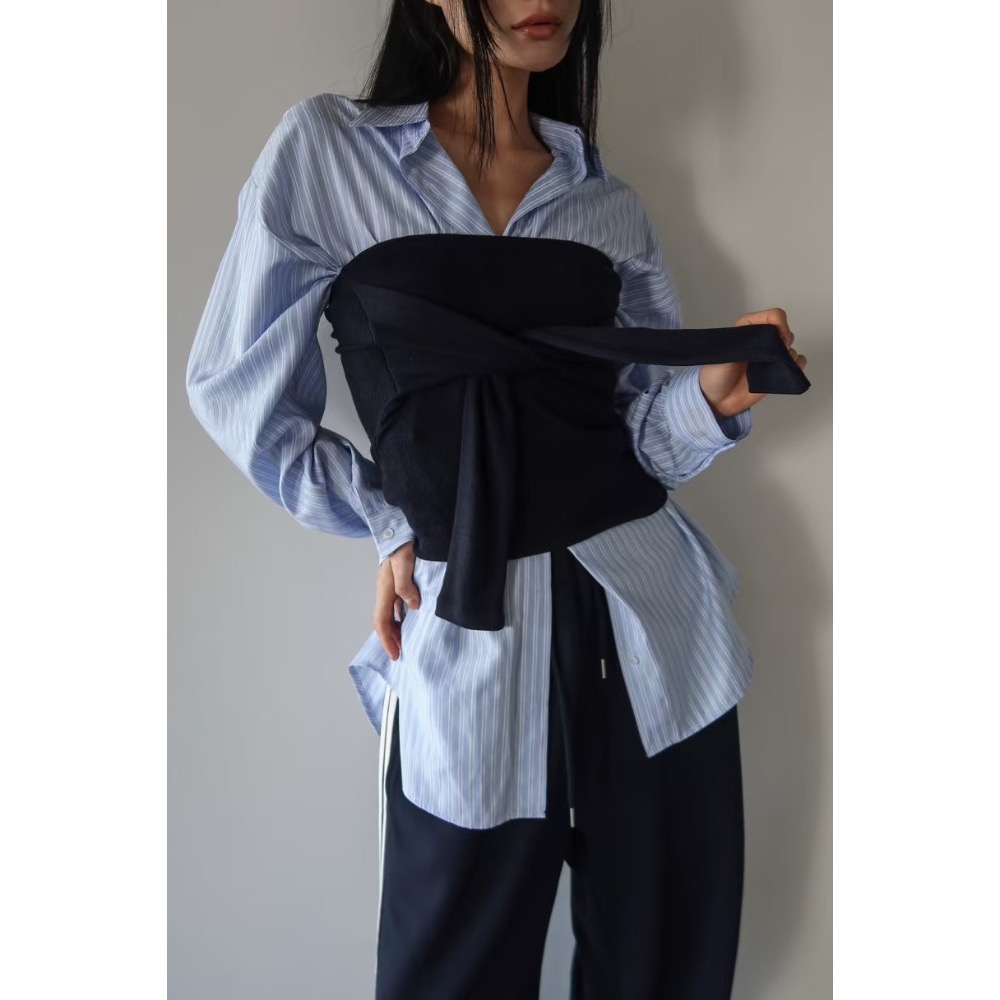 《HSS 韓國代購》正韓 🇰🇷 東大門  平口綁帶2穿露肩長袖上衣/內搭小包袖素T-細節圖5