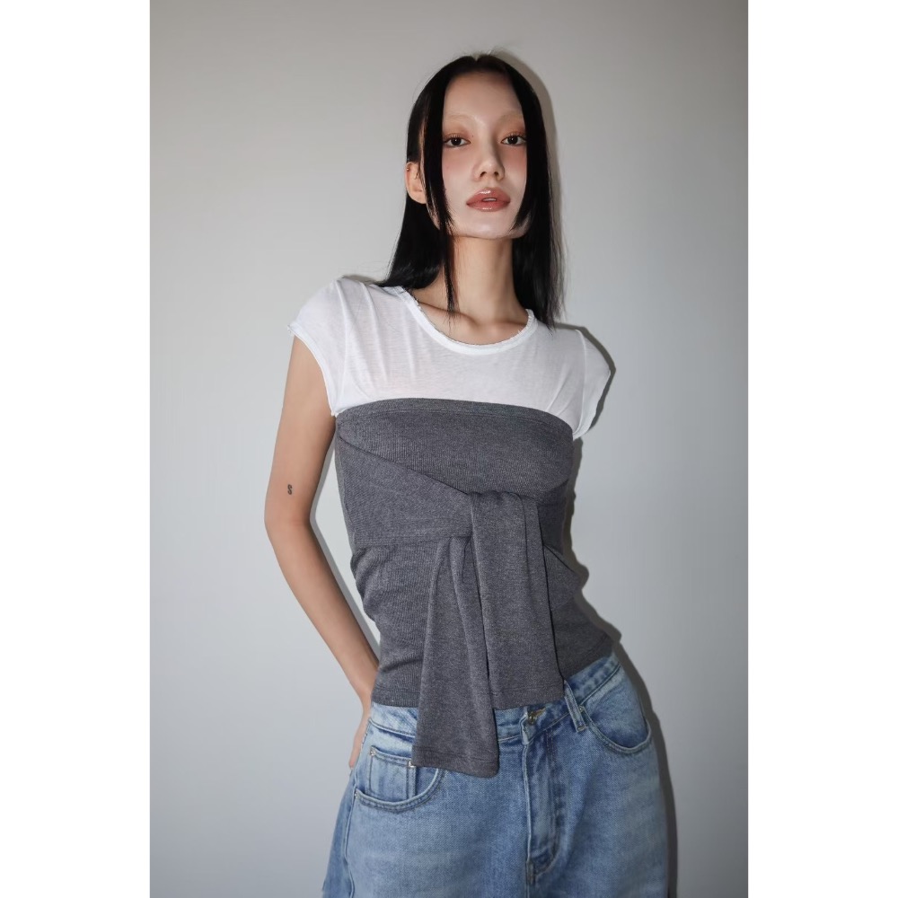 《HSS 韓國代購》正韓 🇰🇷 東大門  平口綁帶2穿露肩長袖上衣/內搭小包袖素T-細節圖6