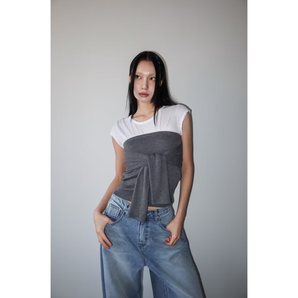 《HSS 韓國代購》正韓 🇰🇷 東大門  平口綁帶2穿露肩長袖上衣/內搭小包袖素T-細節圖7