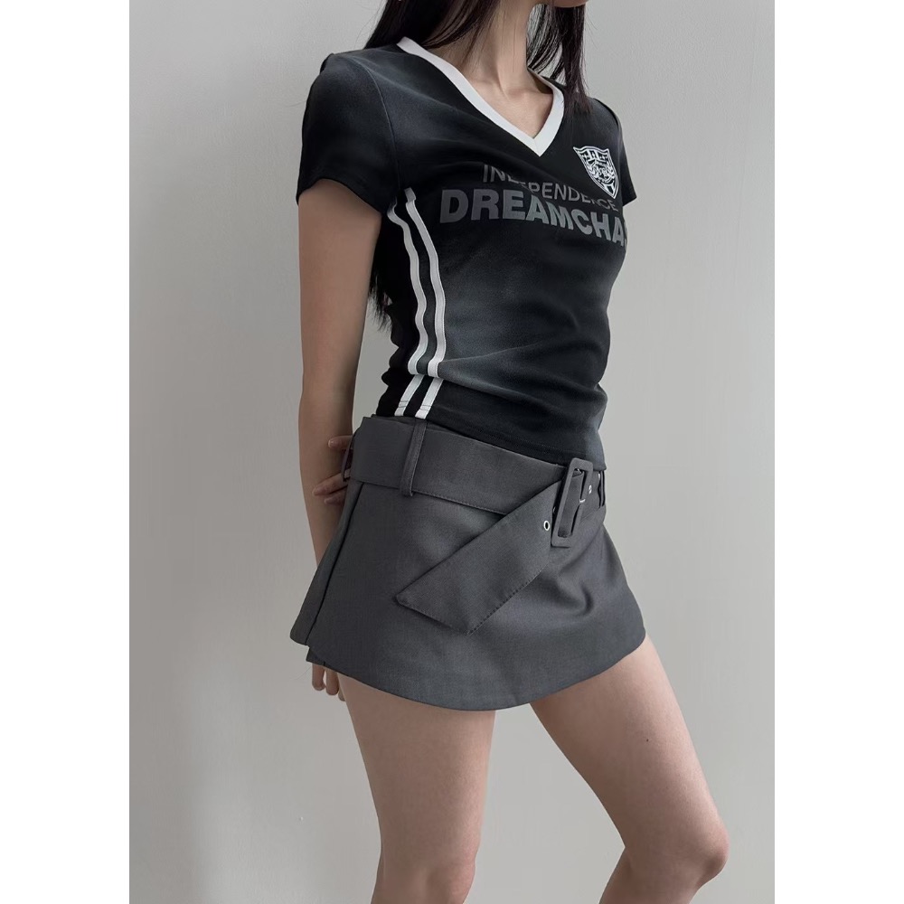 《HSS 韓國代購》正韓 🇰🇷 東大門  V領紮染線條足球女孩古著T恤-細節圖5