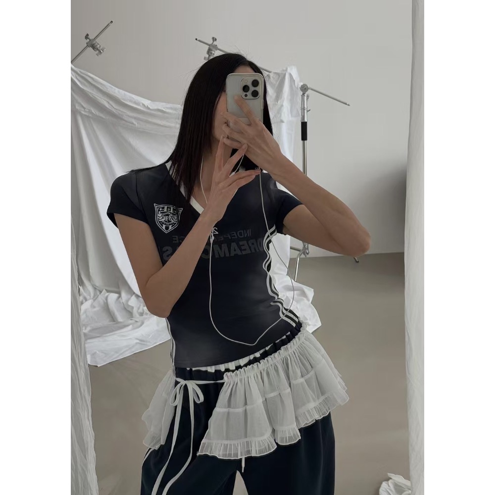 《HSS 韓國代購》正韓 🇰🇷 東大門  V領紮染線條足球女孩古著T恤-細節圖8