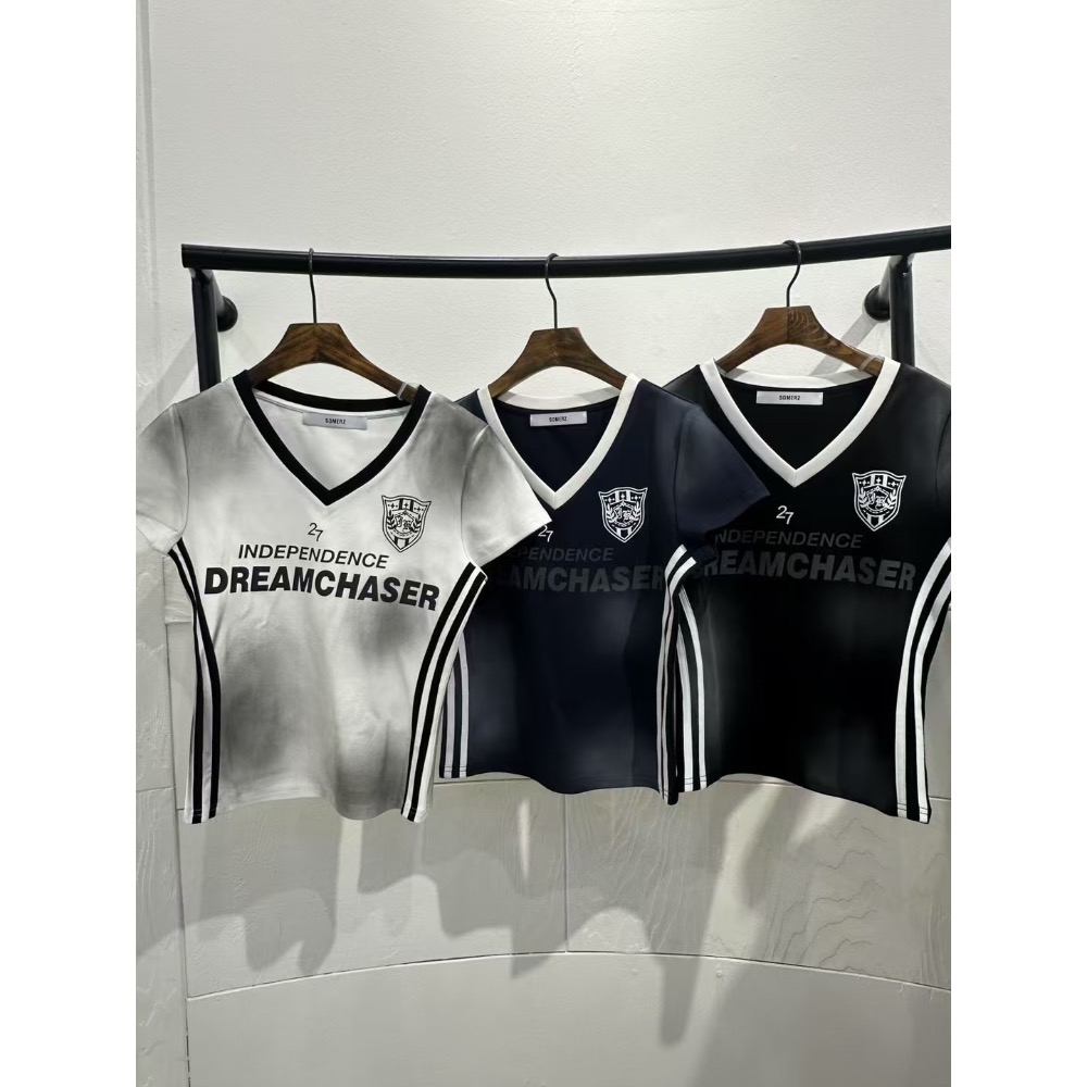 《HSS 韓國代購》正韓 🇰🇷 東大門  V領紮染線條足球女孩古著T恤-細節圖10