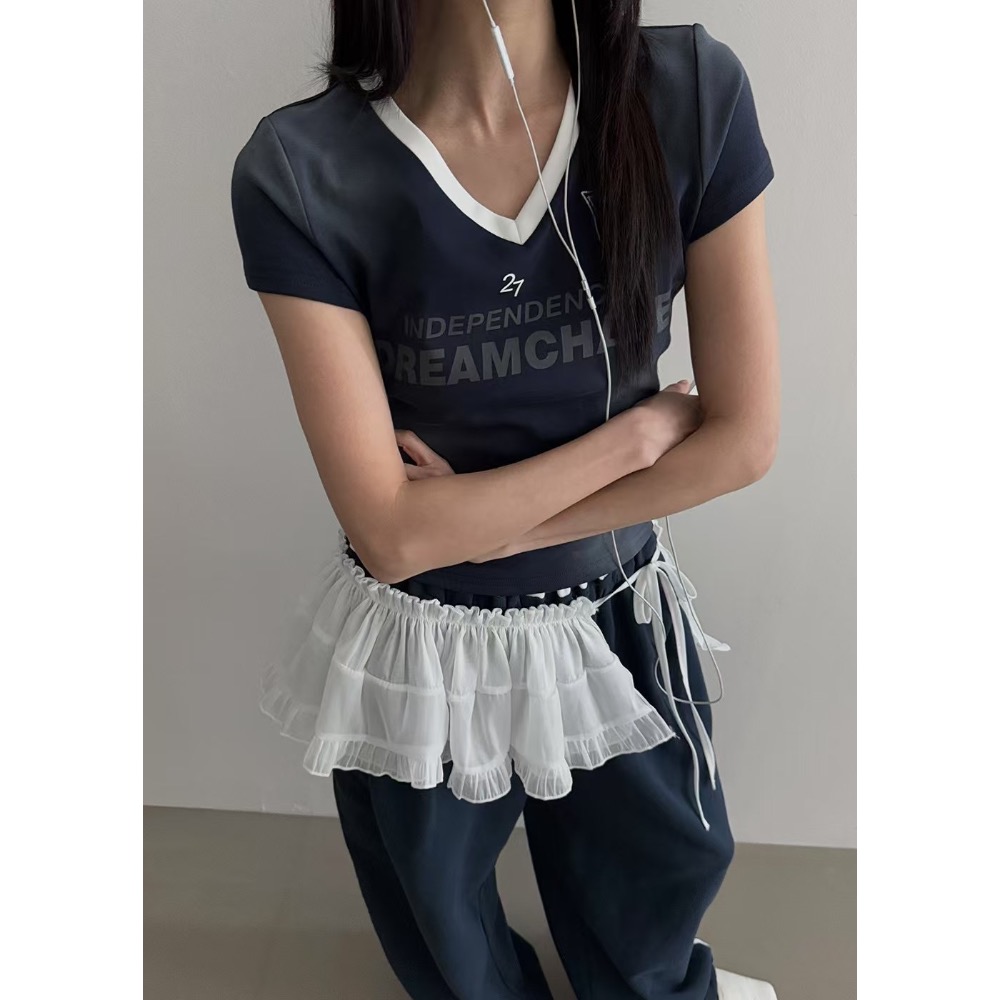 《HSS 韓國代購》正韓 🇰🇷 東大門  V領紮染線條足球女孩古著T恤-規格圖10