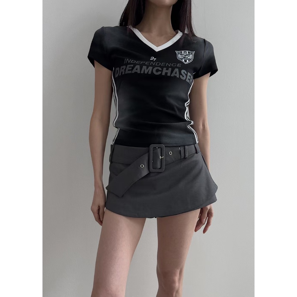 《HSS 韓國代購》正韓 🇰🇷 東大門  V領紮染線條足球女孩古著T恤-規格圖10