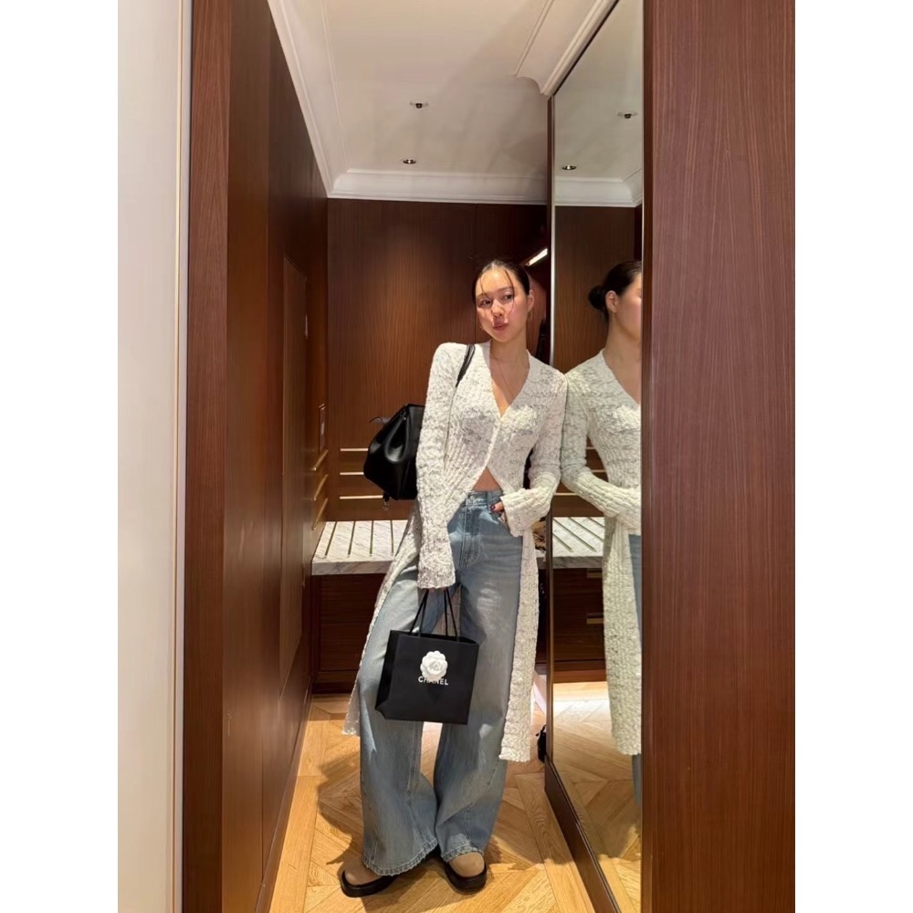 《HSS 韓國代購》正韓 🇰🇷 東大門   透視感前開叉V領設計感罩衫長版外套長袖上衣-細節圖3