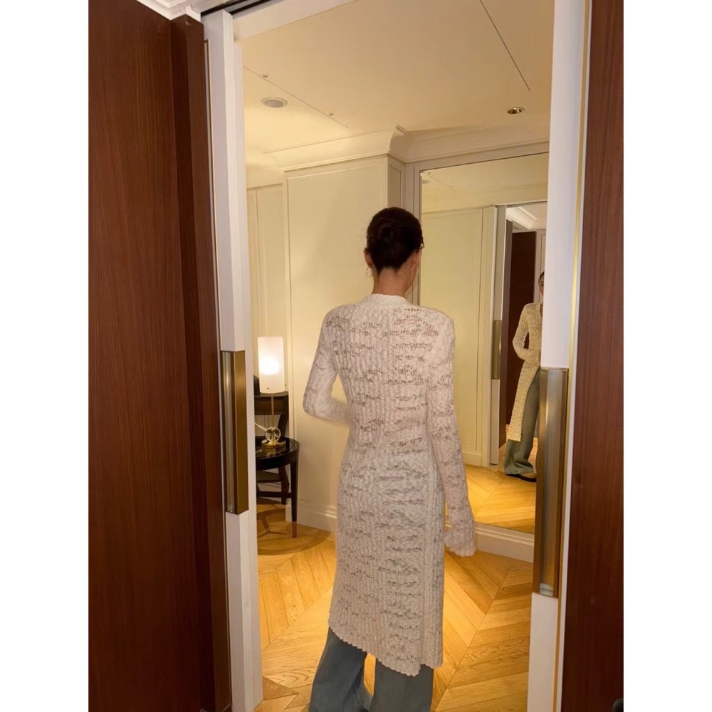 《HSS 韓國代購》正韓 🇰🇷 東大門   透視感前開叉V領設計感罩衫長版外套長袖上衣-細節圖5