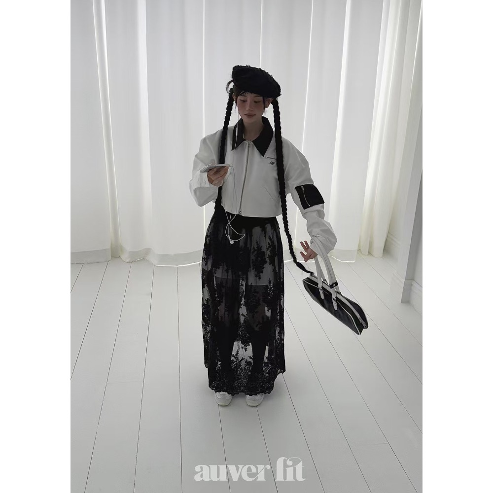 《HSS 韓國代購》正韓 🇰🇷 東大門 透視蕾絲鬆緊腰長裙-細節圖2