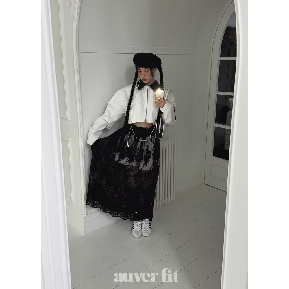 《HSS 韓國代購》正韓 🇰🇷 東大門 透視蕾絲鬆緊腰長裙-細節圖3