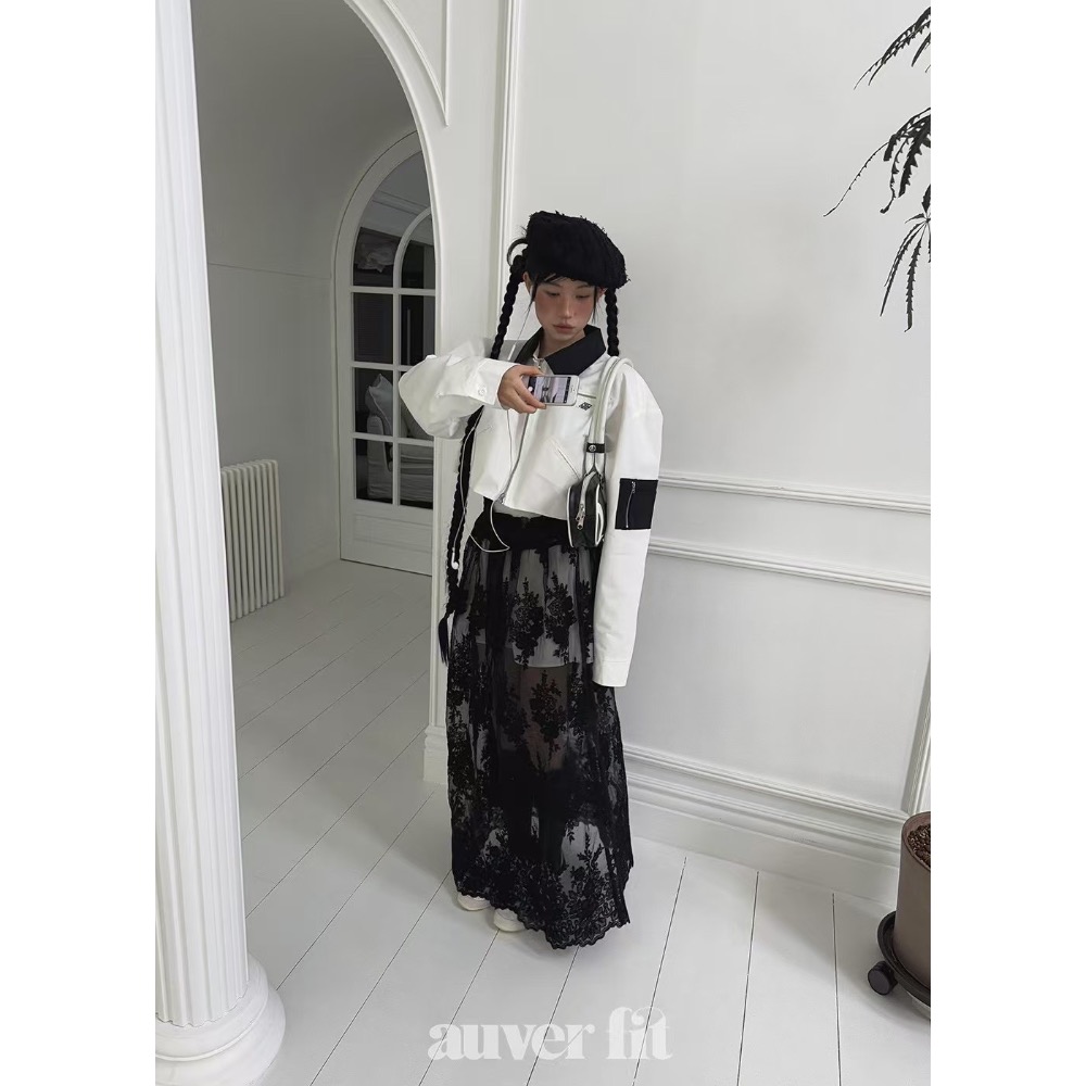 《HSS 韓國代購》正韓 🇰🇷 東大門 透視蕾絲鬆緊腰長裙-細節圖5