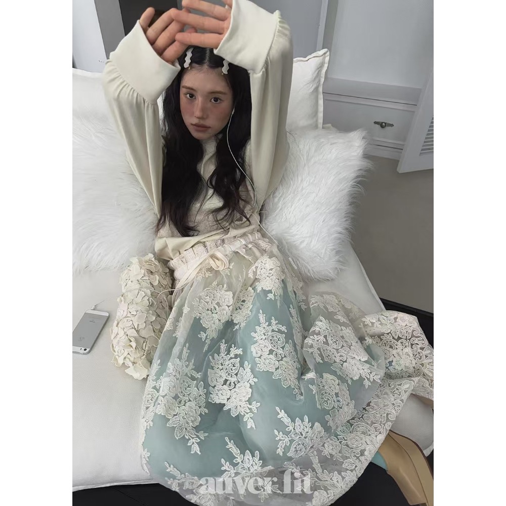 《HSS 韓國代購》正韓 🇰🇷 東大門 透視蕾絲鬆緊腰長裙-細節圖8