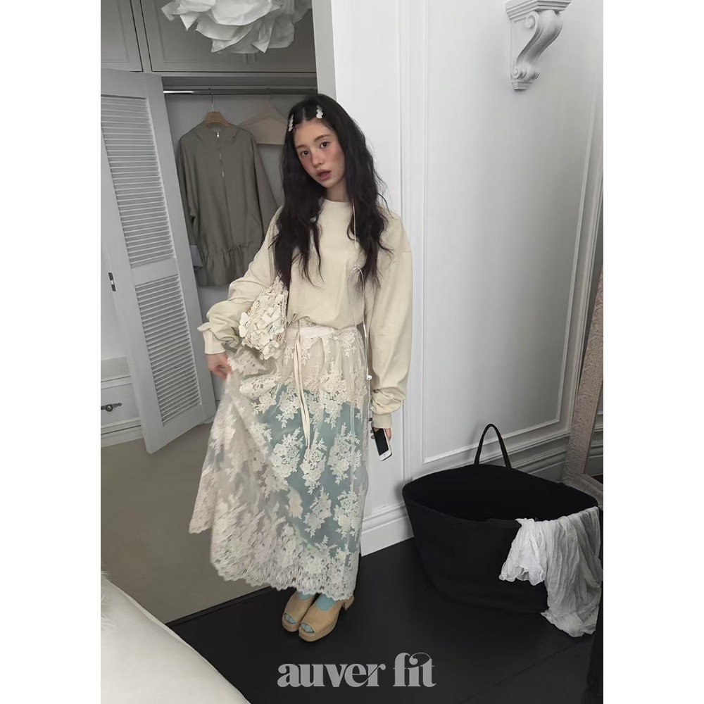 《HSS 韓國代購》正韓 🇰🇷 東大門 透視蕾絲鬆緊腰長裙-細節圖9