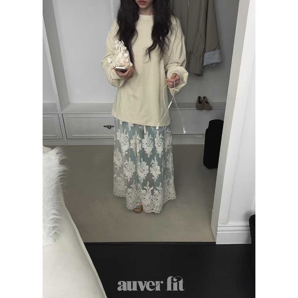 《HSS 韓國代購》正韓 🇰🇷 東大門 透視蕾絲鬆緊腰長裙-細節圖11