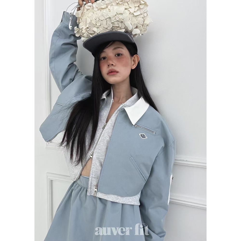 《HSS 韓國代購》正韓 🇰🇷 東大門 翻領拼色短版外套/高腰小蓬裙套裝（內有安全褲）-細節圖2