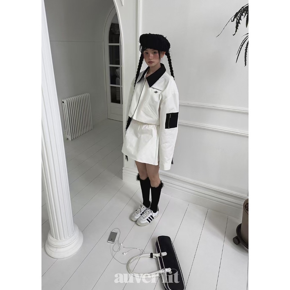 《HSS 韓國代購》正韓 🇰🇷 東大門 翻領拼色短版外套/高腰小蓬裙套裝（內有安全褲）-細節圖5