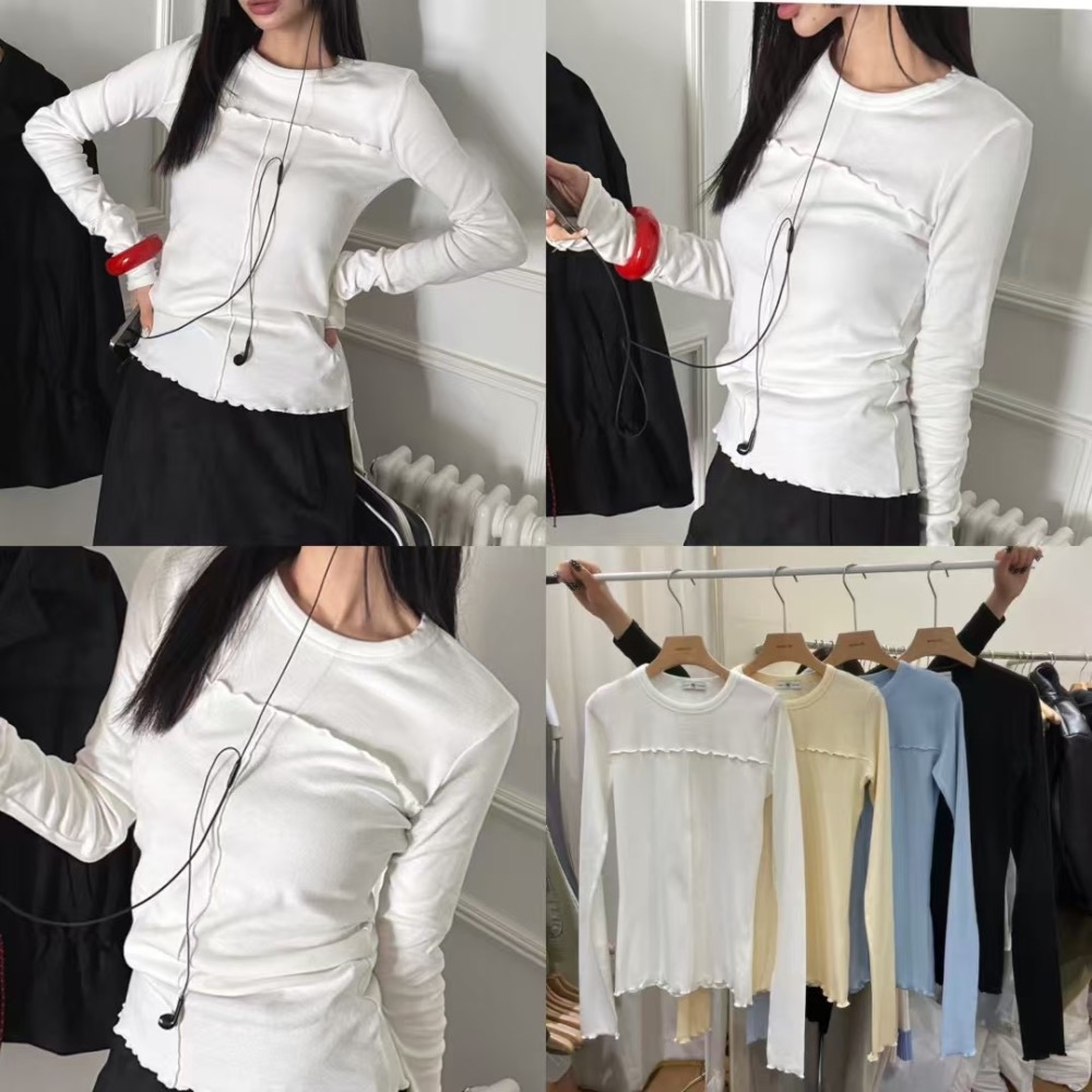 《HSS 韓國代購》正韓 🇰🇷 東大門 - 木耳鬚邊純色早春百搭長袖上衣-細節圖11