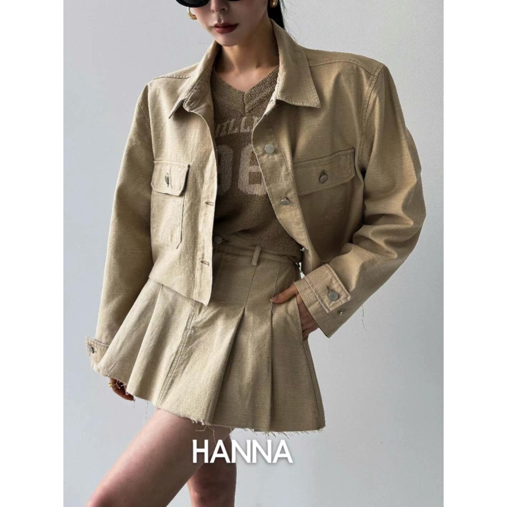 《HSS 韓國代購》正韓 🇰🇷 東大門 V領古著風數字線條復古運動針織衫/不收邊造形高腰百褶裙（安全褲）-細節圖4