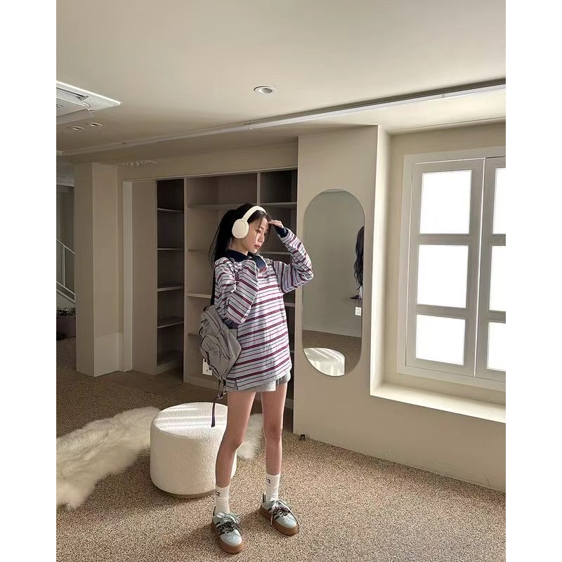 《HSS 韓國代購》正韓 🇰🇷 東大門 古著復古老爹POLO衫翻領條紋上衣-細節圖4