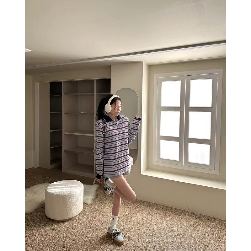 《HSS 韓國代購》正韓 🇰🇷 東大門 古著復古老爹POLO衫翻領條紋上衣-細節圖6