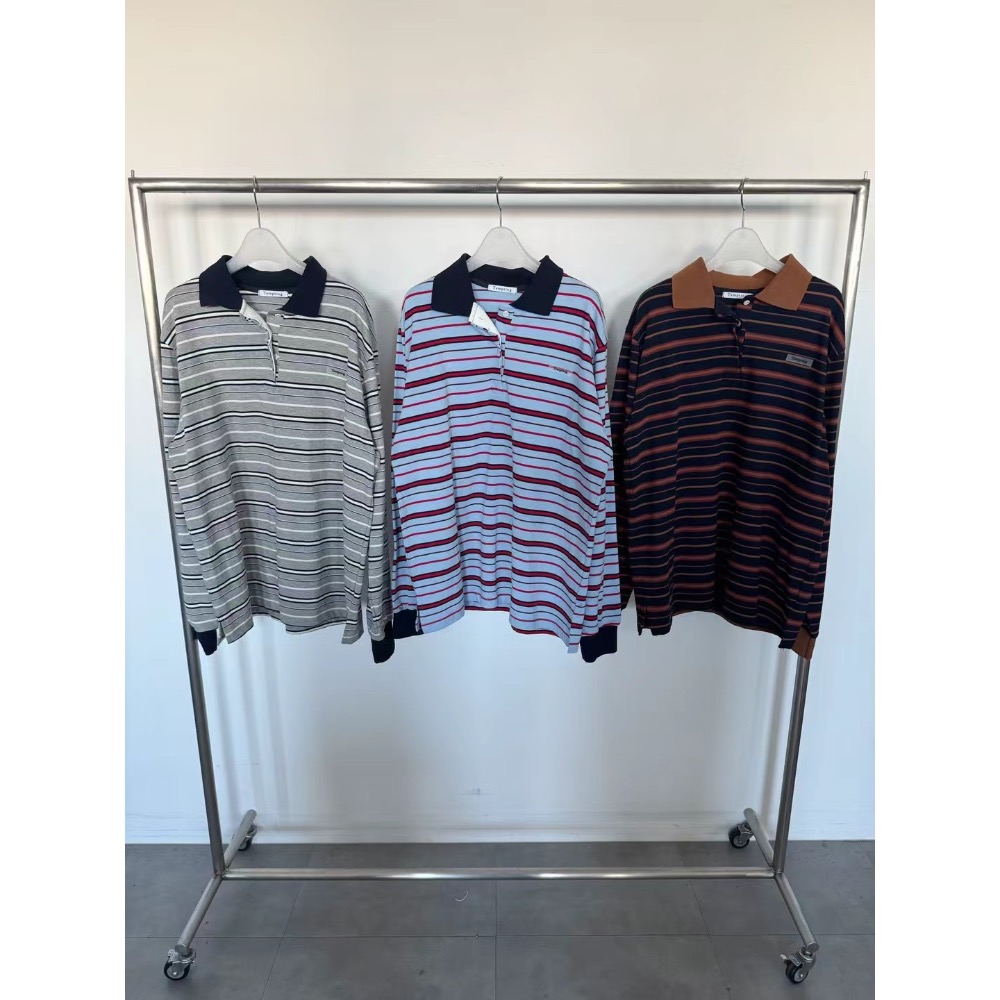 《HSS 韓國代購》正韓 🇰🇷 東大門 古著復古老爹POLO衫翻領條紋上衣-細節圖8