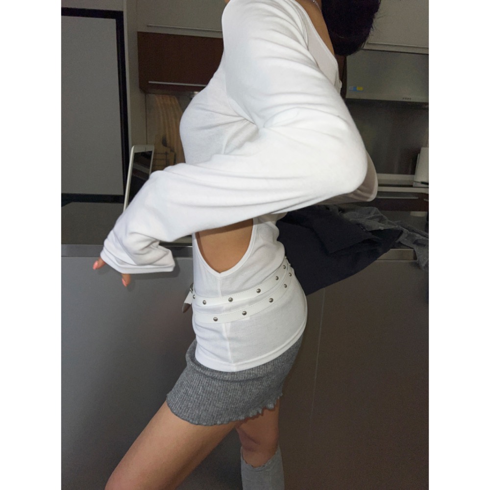 《HSS 韓國代購》正韓 🇰🇷 東大門  MayMay款 側腰鏤空純色長袖上衣-細節圖2