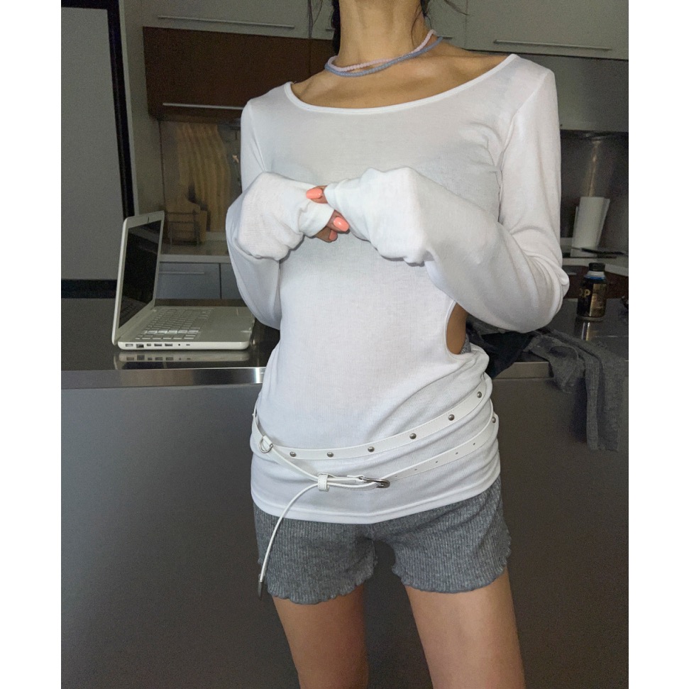 《HSS 韓國代購》正韓 🇰🇷 東大門  MayMay款 側腰鏤空純色長袖上衣-細節圖3