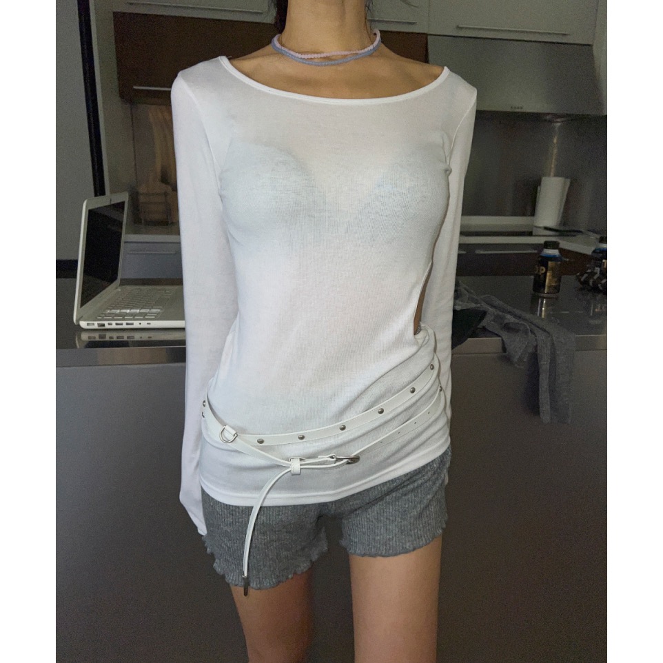 《HSS 韓國代購》正韓 🇰🇷 東大門  MayMay款 側腰鏤空純色長袖上衣-細節圖4