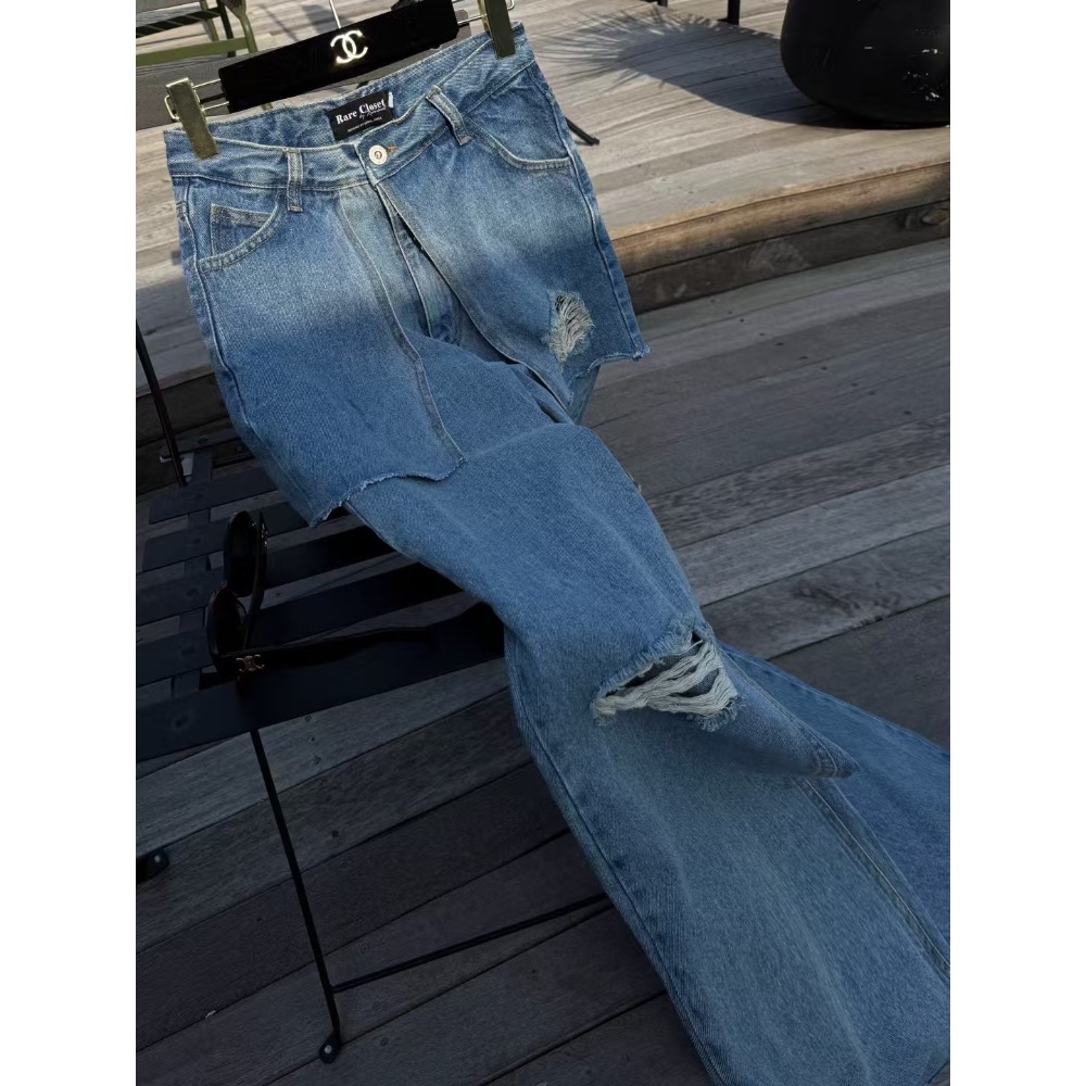 《HSS 韓國代購》正韓 🇰🇷 東大門 破損設計牛仔裙褲雙層造型 牛仔寬褲-細節圖5