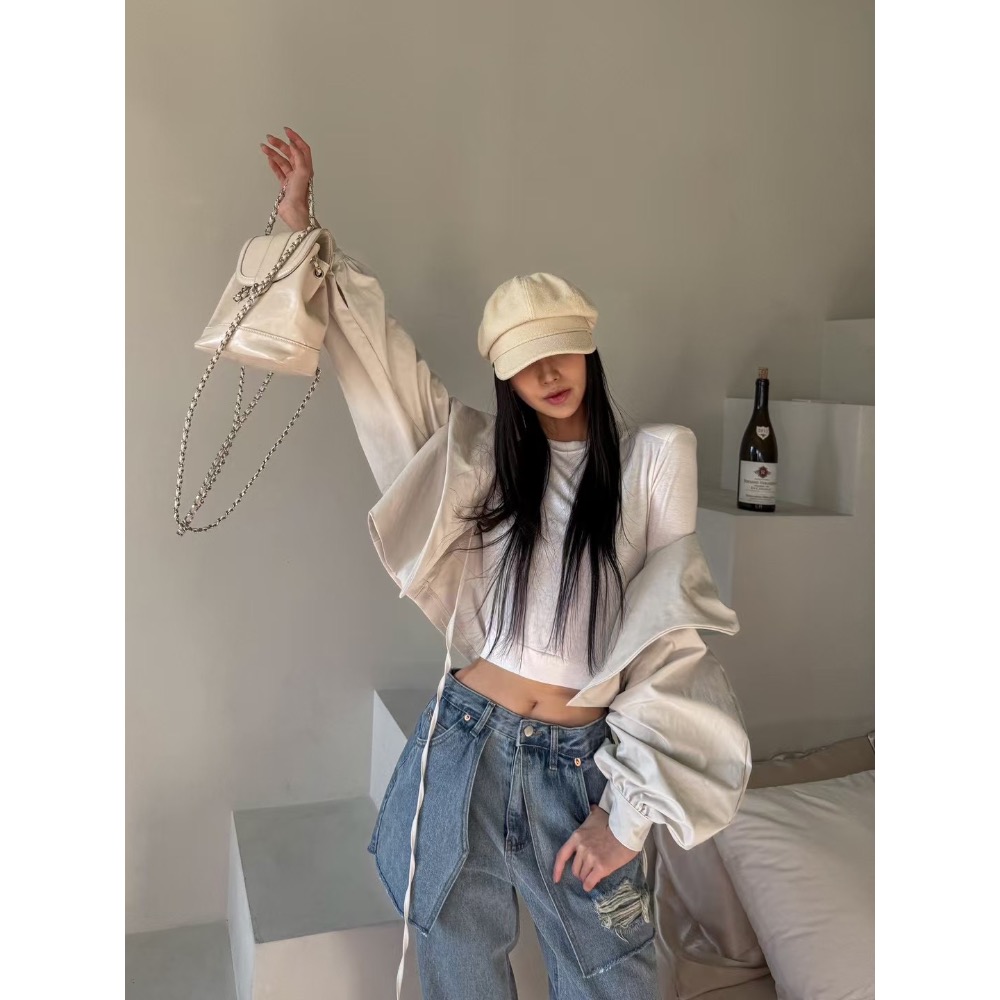 《HSS 韓國代購》正韓 🇰🇷 東大門 破損設計牛仔裙褲雙層造型 牛仔寬褲-細節圖7