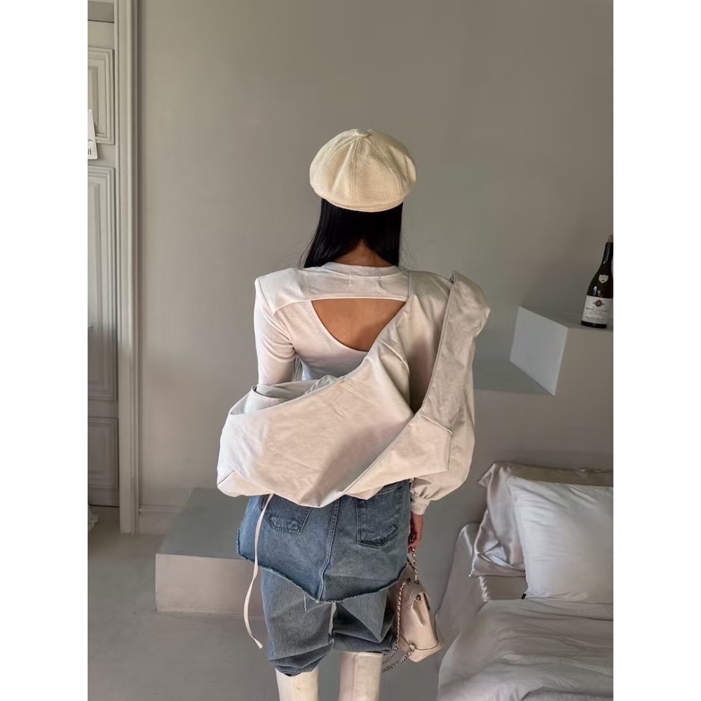 《HSS 韓國代購》正韓 🇰🇷 東大門 短版慵懶休閒大翻領大帽型 微性感連帽罩衫外套-細節圖3