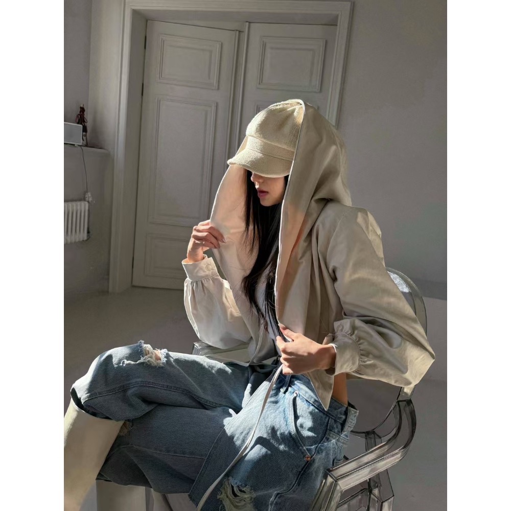 《HSS 韓國代購》正韓 🇰🇷 東大門 短版慵懶休閒大翻領大帽型 微性感連帽罩衫外套-規格圖10