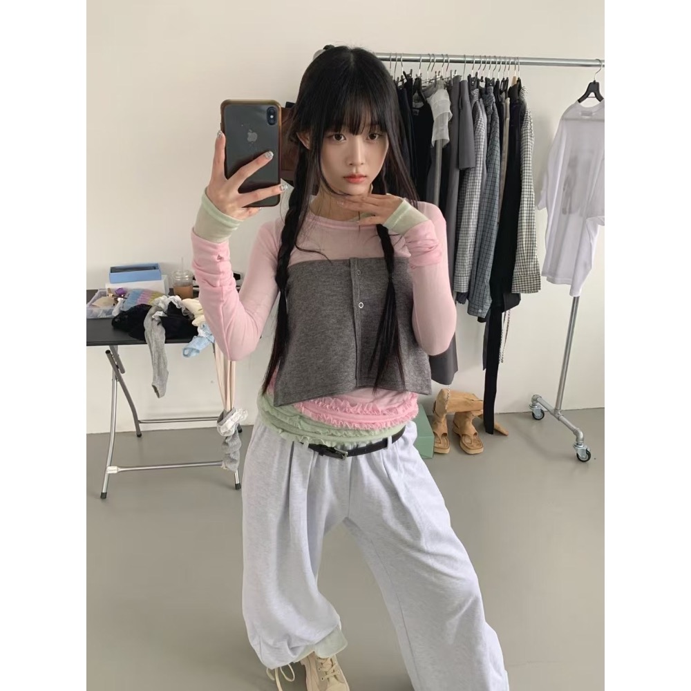 《HSS 韓國代購》正韓 🇰🇷 東大門 鬆緊腰（附腰帶）Y2K女孩鬆垮休閒棉褲 寬褲-細節圖8