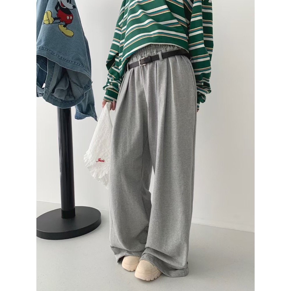 《HSS 韓國代購》正韓 🇰🇷 東大門 鬆緊腰（附腰帶）Y2K女孩鬆垮休閒棉褲 寬褲-細節圖11
