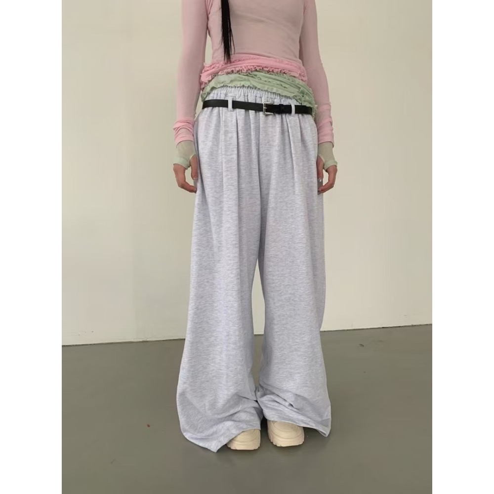 《HSS 韓國代購》正韓 🇰🇷 東大門 鬆緊腰（附腰帶）Y2K女孩鬆垮休閒棉褲 寬褲-規格圖11