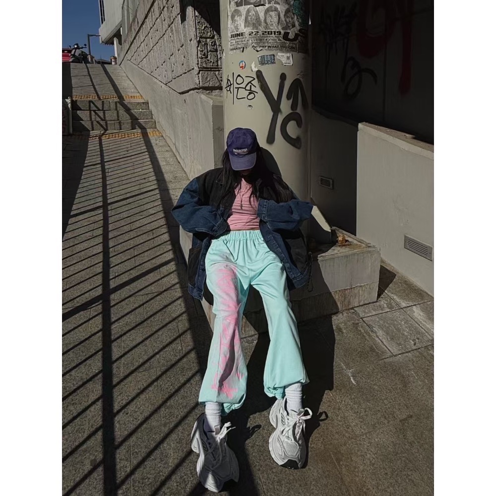 《HSS 韓國代購》正韓 🇰🇷 東大門  塗鴉街頭甜辣女孩鬆緊休閒棉褲（有抽繩）-細節圖7