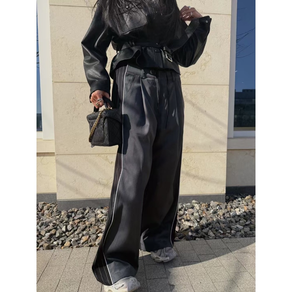 《HSS 韓國代購》正韓 🇰🇷 東大門  鬆緊抽繩拼色雙材質後條文西裝寬褲-細節圖3