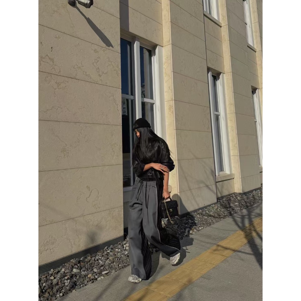 《HSS 韓國代購》正韓 🇰🇷 東大門  鬆緊抽繩拼色雙材質後條文西裝寬褲-細節圖6