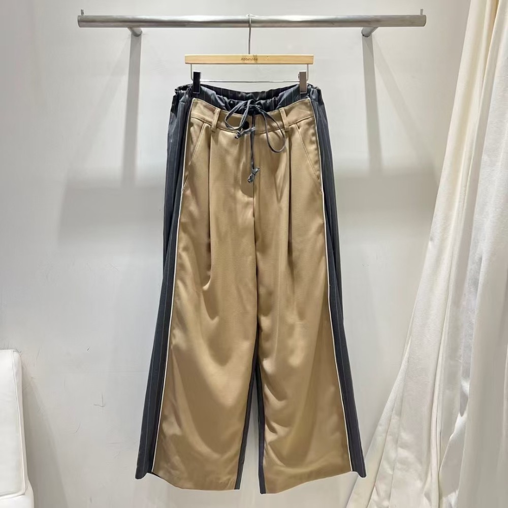 《HSS 韓國代購》正韓 🇰🇷 東大門  鬆緊抽繩拼色雙材質後條文西裝寬褲-細節圖11