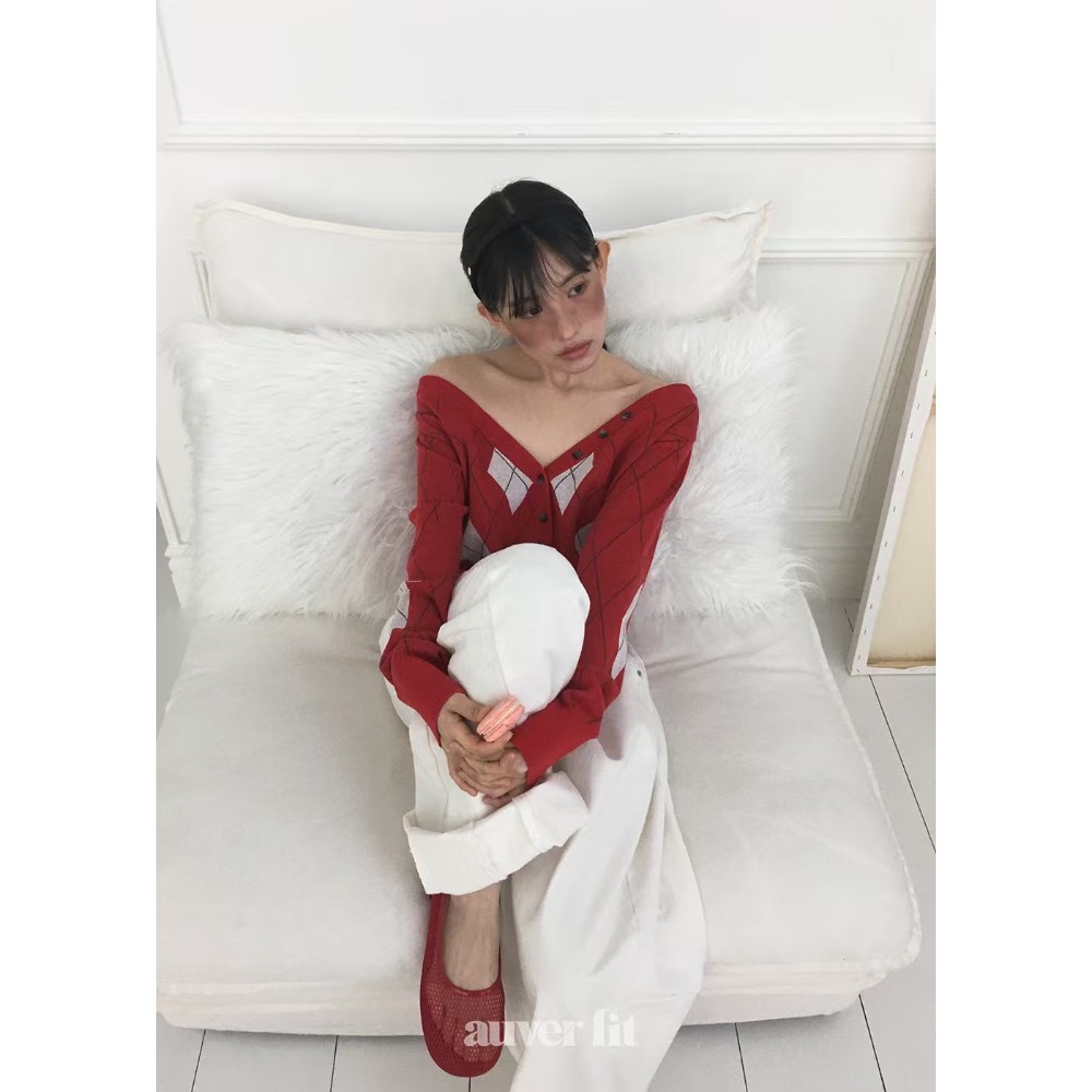 《HSS 韓國代購》正韓 🇰🇷 東大門   學院風針織露肩大V領開襟衫-細節圖4