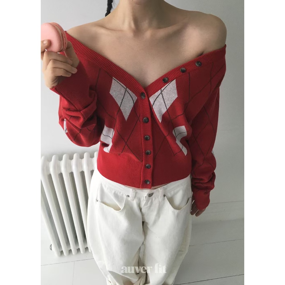 《HSS 韓國代購》正韓 🇰🇷 東大門   學院風針織露肩大V領開襟衫-規格圖9