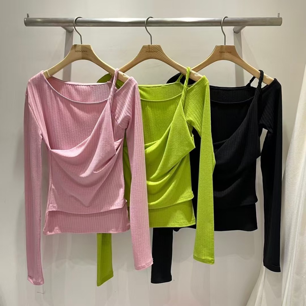 《HSS 韓國代購》正韓 🇰🇷 東大門 早春新款坑條針織造型露肩長袖上衣-規格圖9